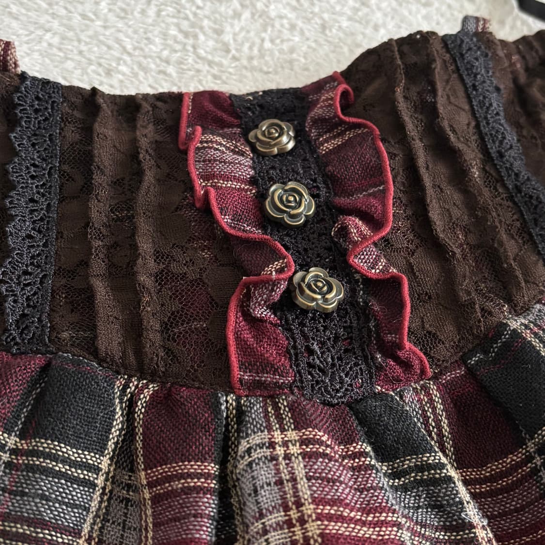 일본빈티지 액시즈팜 체크 레이스포인트 롱 스커트 상품이미지4