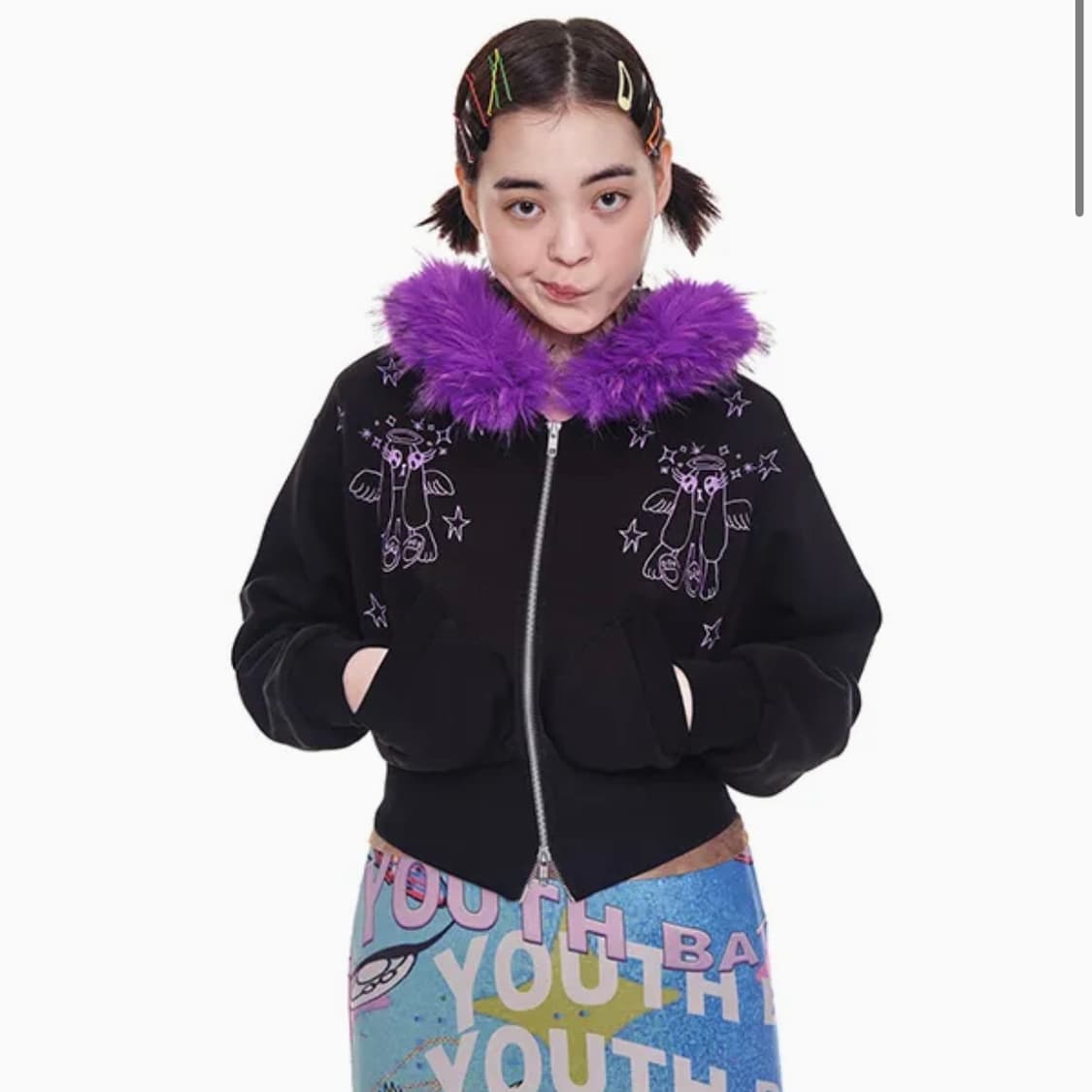 Youth bath 유쓰배쓰 크롭 퍼 후드집업 상품이미지1