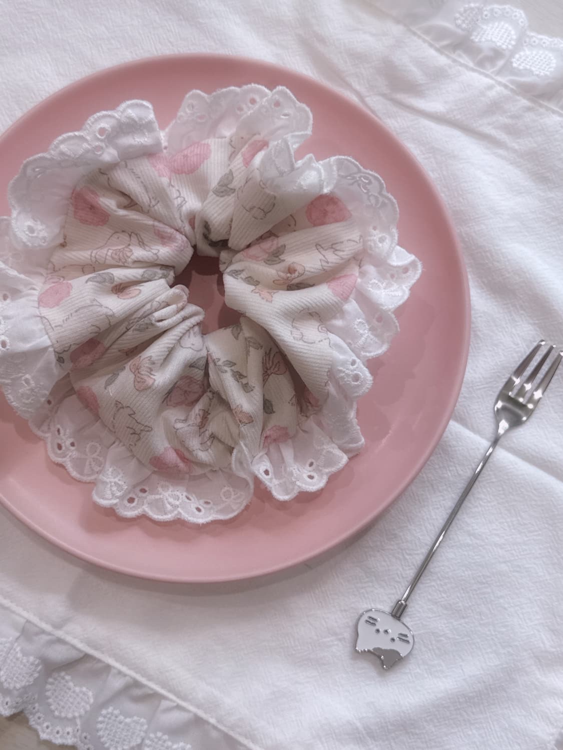 핸드메이드 래빗 레이스 스크런치 곱창끈  상품이미지1