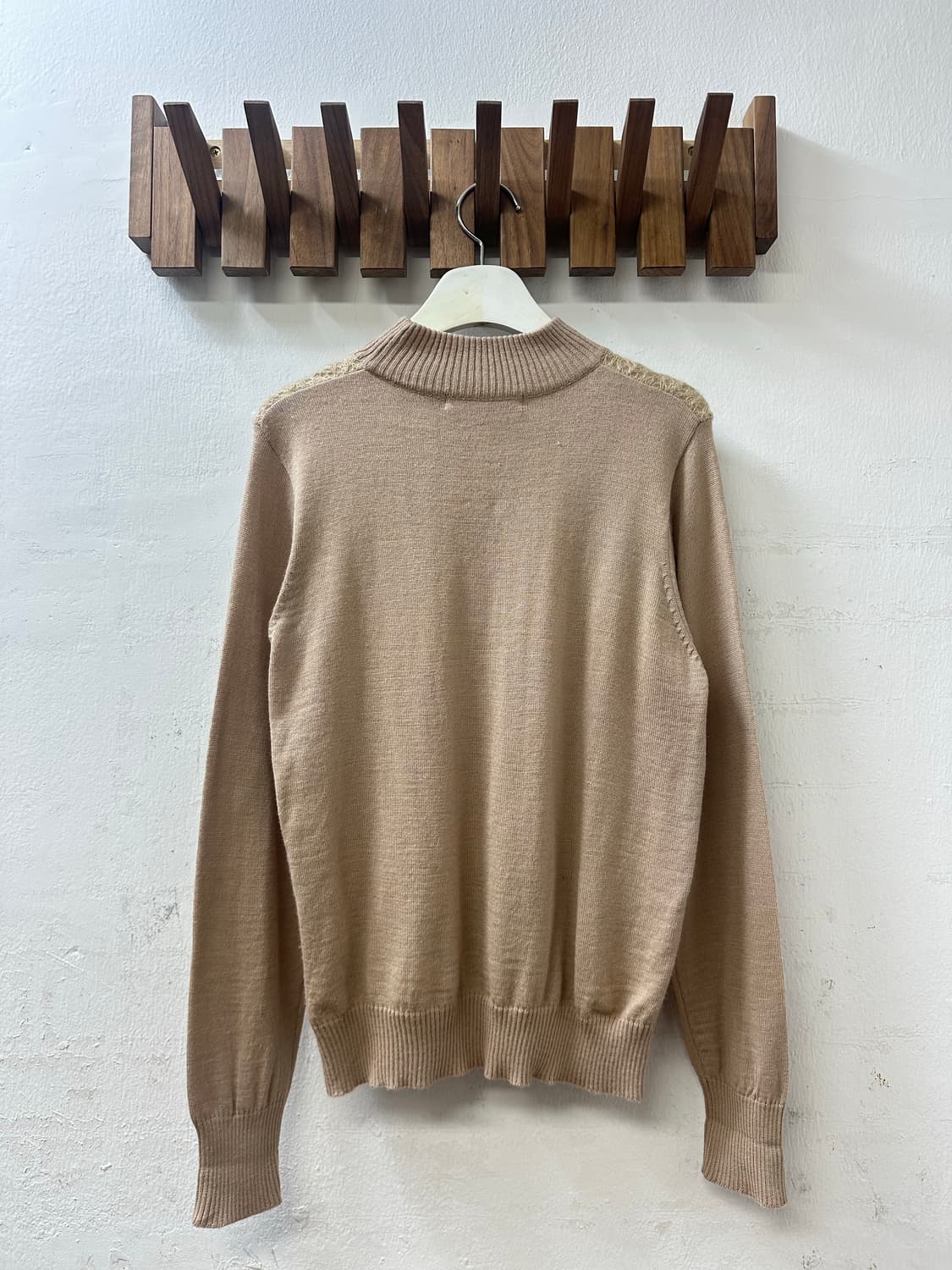 일본빈티지 베이지 크로셰 레이어드 울 믹스 니트 탑 상품이미지4