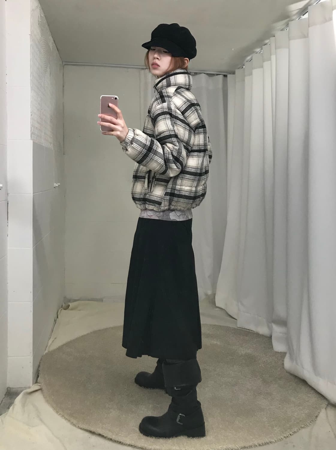 아메리칸 이글 아이보리 코튼 체크 패딩 상품이미지2