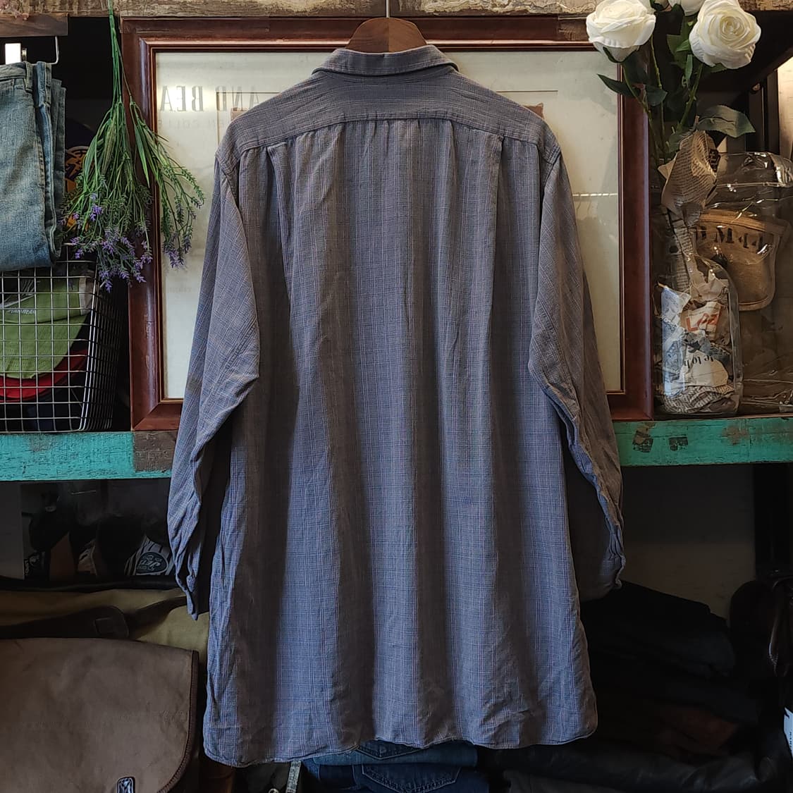 60s 프랑스 워크셔츠 가드너 빈티지 셔츠 라이트 퍼플 롱 튜닉 셔츠 L 상품이미지2