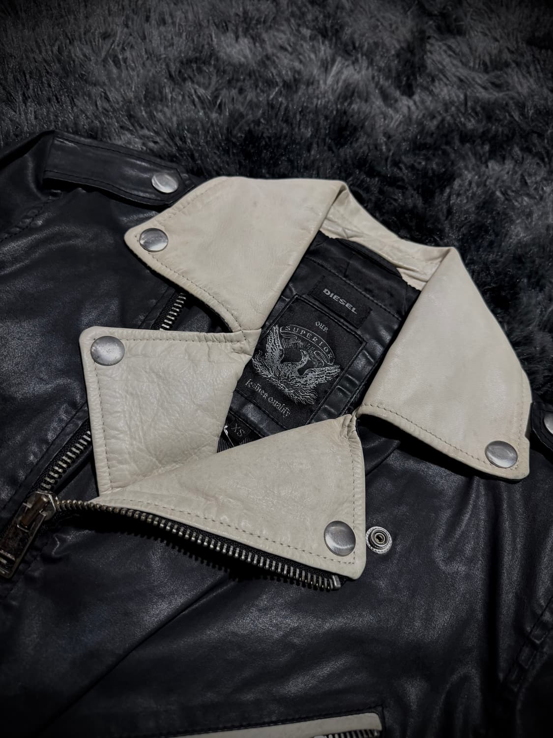 Diesel 투톤 지퍼 디테일 가죽 라이더자켓  상품이미지9