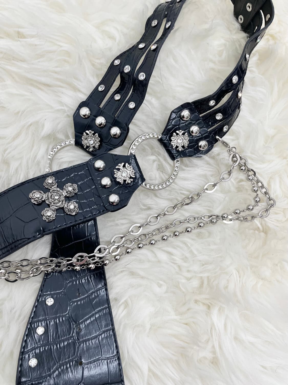 락시크 하트 큐빅 체인 레이어드 와이드 벨트 상품이미지8