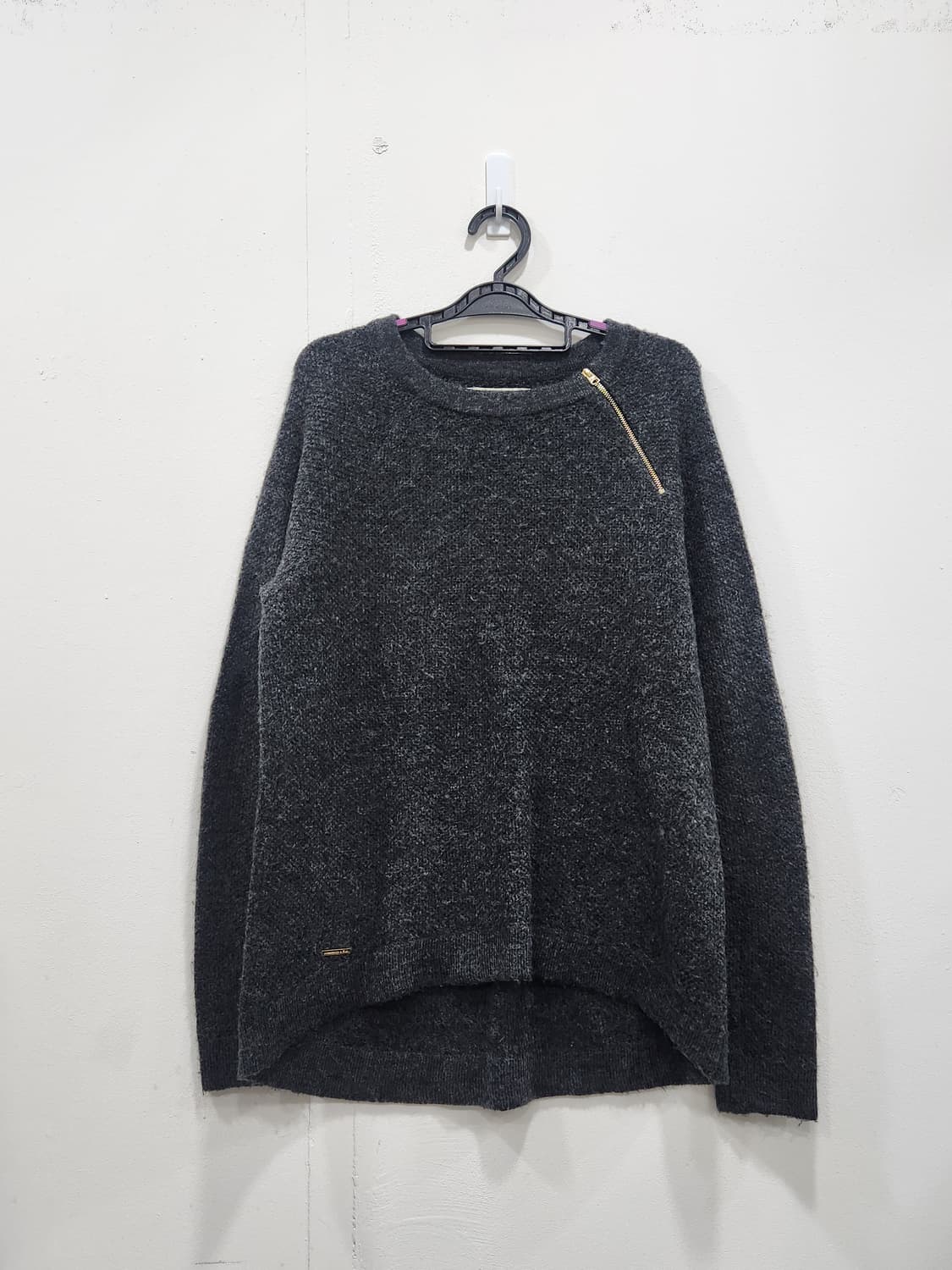 [M] 아베크롬비 넥 지퍼 라운드 니트 여성 M 다크그레이 상품이미지1