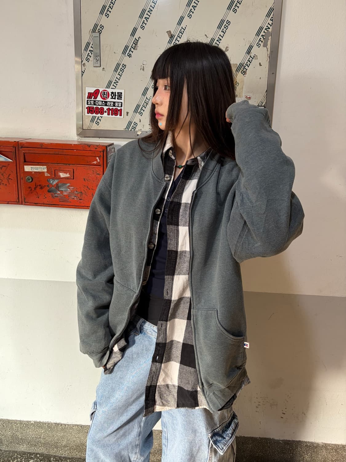 90s 올드스쿨 러셀 카키챠콜 라지  상품이미지1