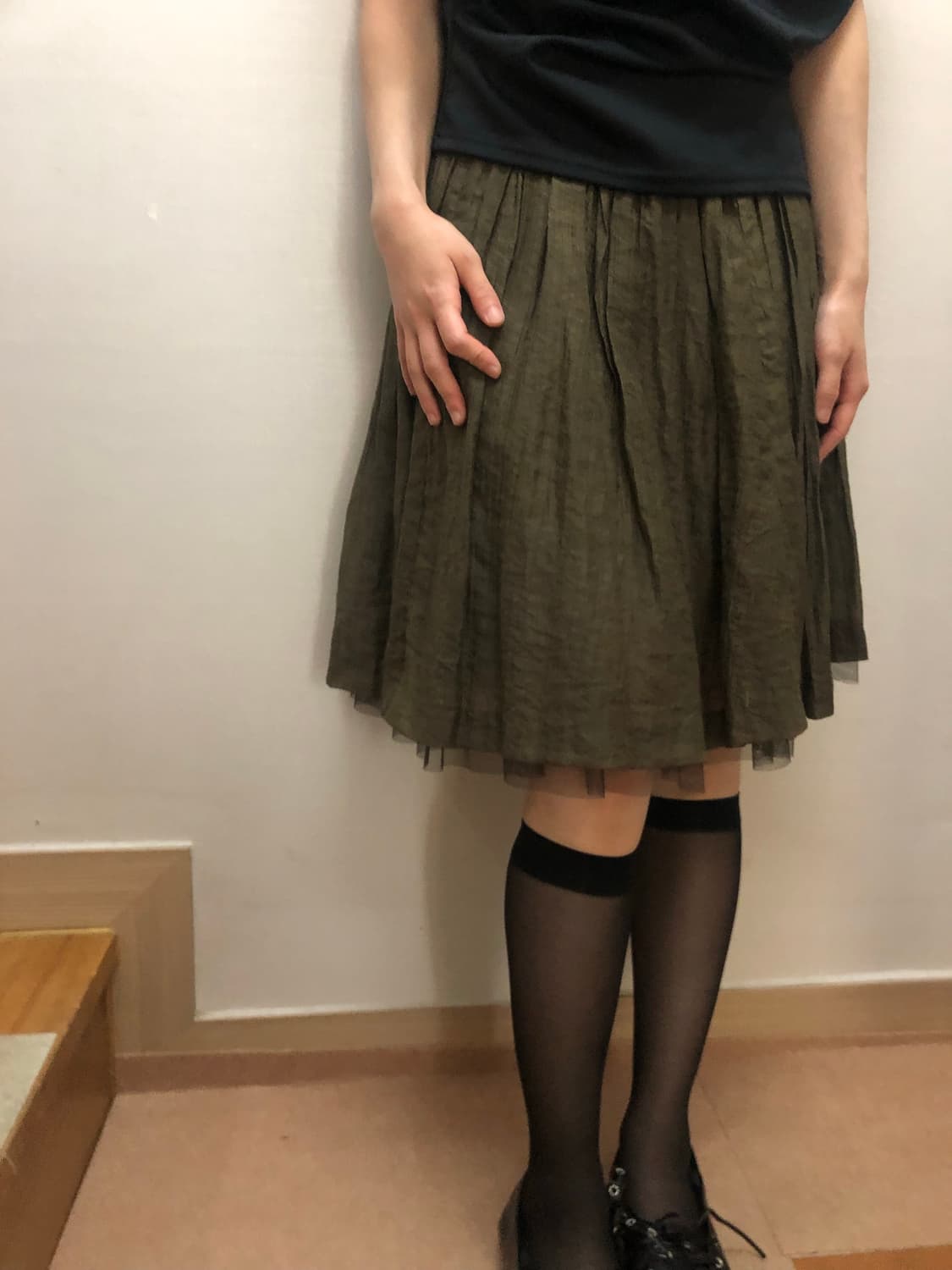 빈티지 카키 레이스 미디 스커트 상품이미지6