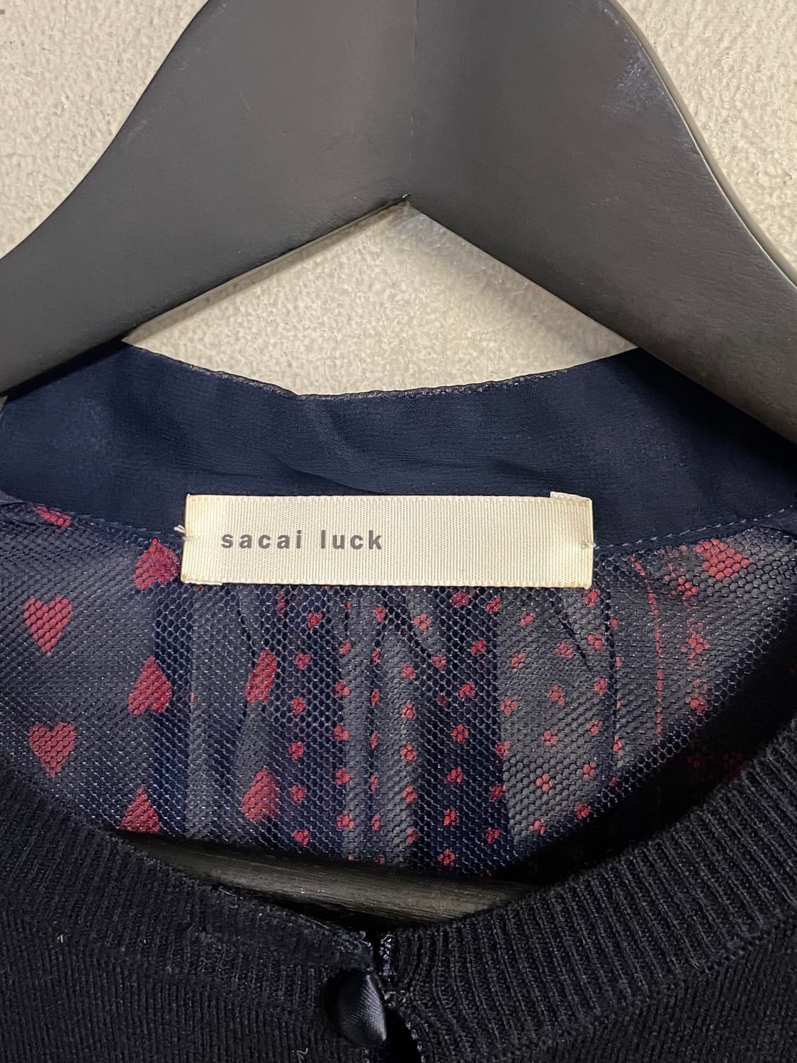 SACAI LUCK back heart cardigan navy 상품이미지7