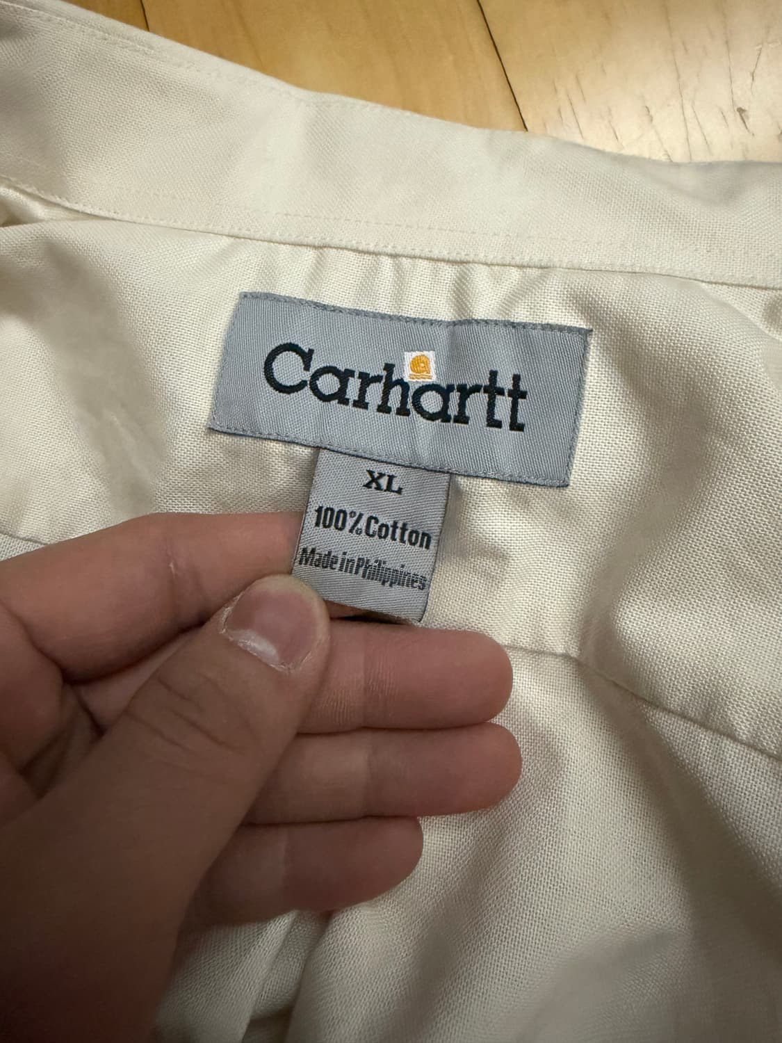 [칼하트] 스퀘어 로고 포켓 반팔 셔츠 크림색 (XL/오버핏) 상품이미지4