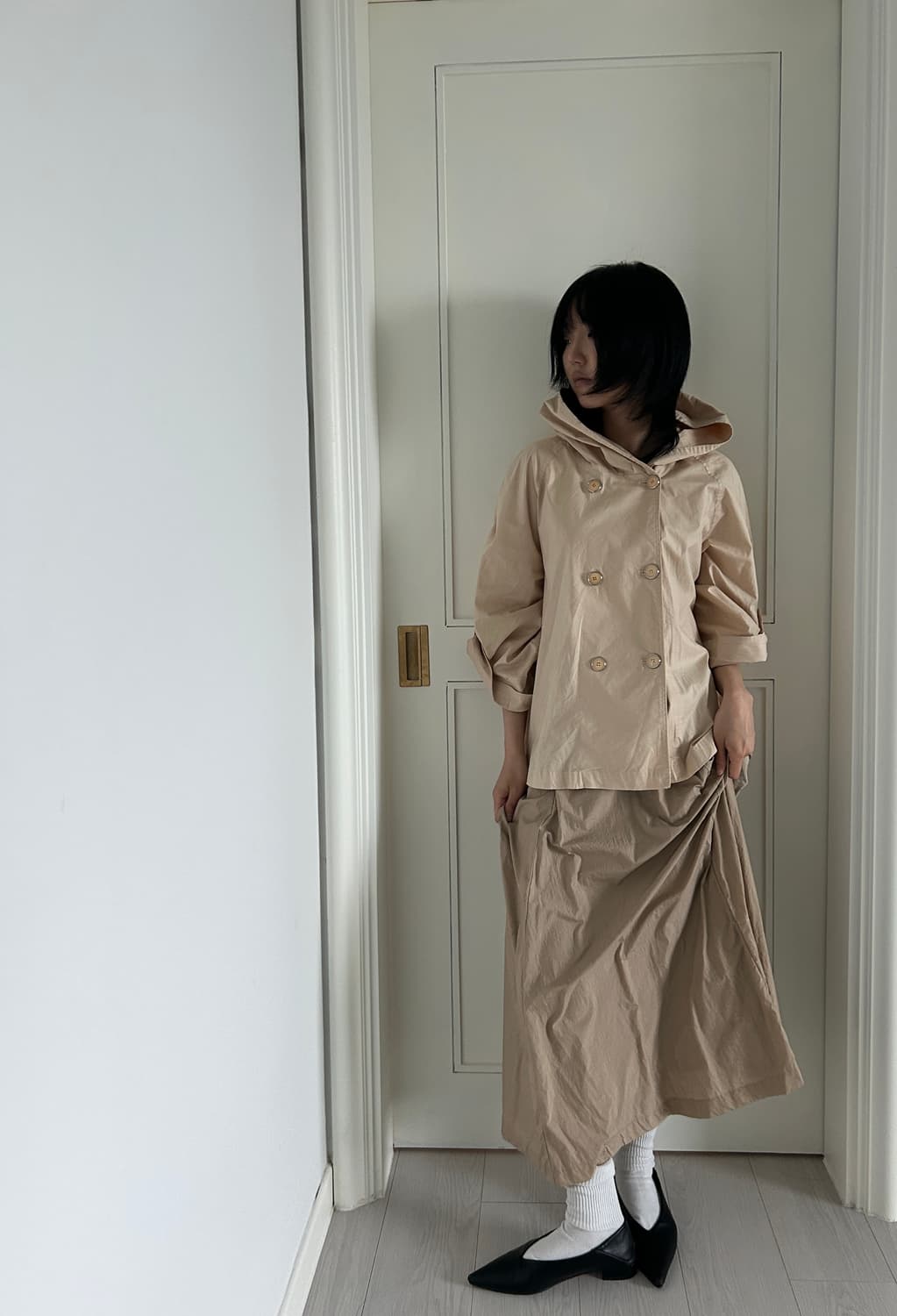 Twin Button Hooded Beige Jacket/빈티지 자켓 상품이미지2