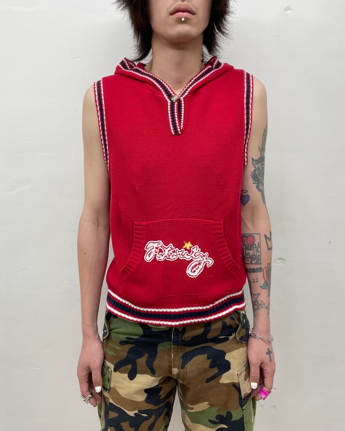 Retro Red Hoodie Knit Vest 상품이미지3