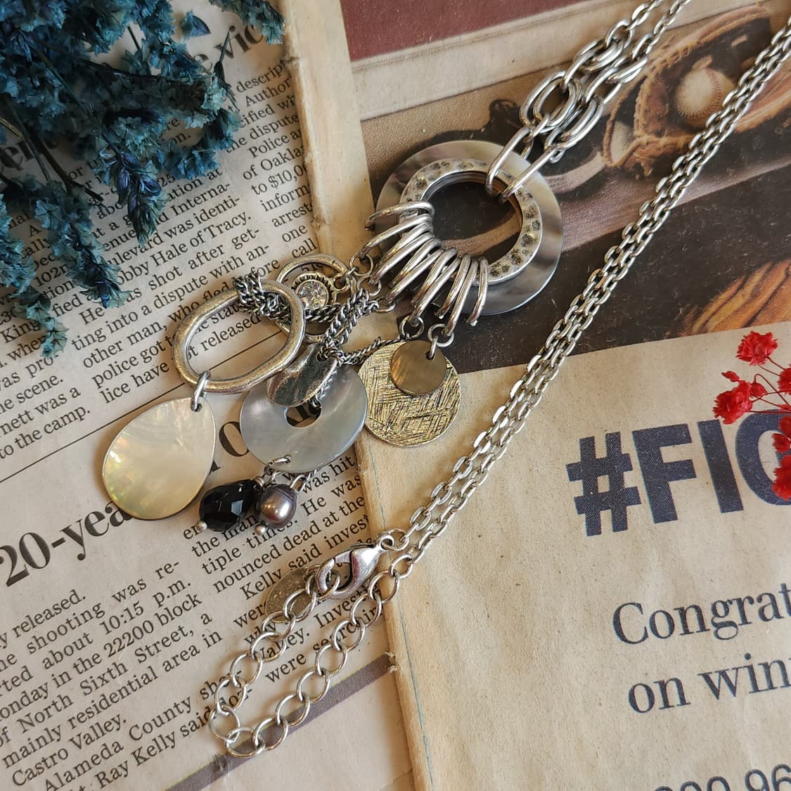 90s 프랑스 빈티지 쥬얼리 엔틱 실버 서클 펜던트 체인 목걸이 상품이미지4