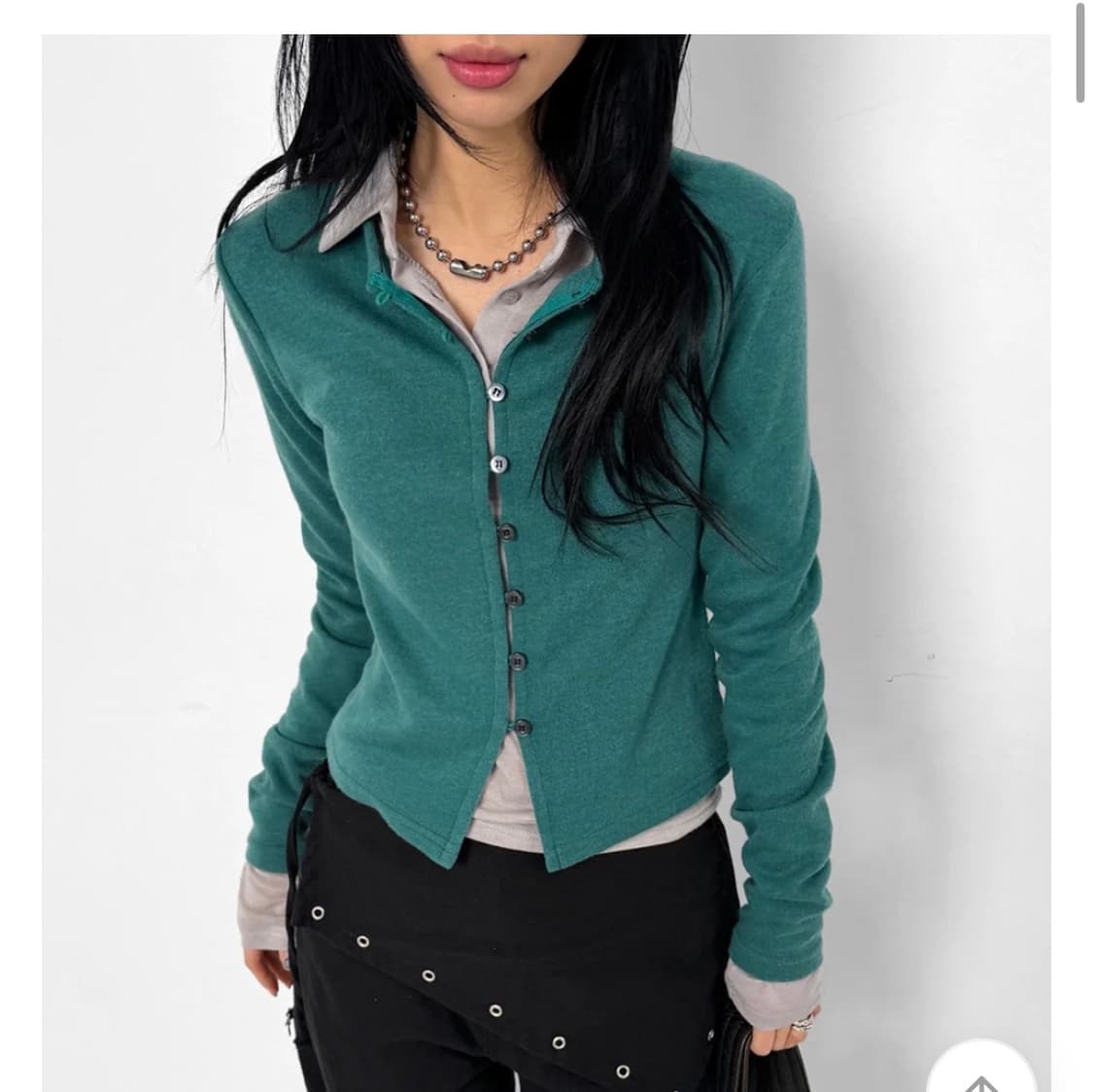 루프온 베리드 버튼 울 가디건- 틸그린 상품이미지2