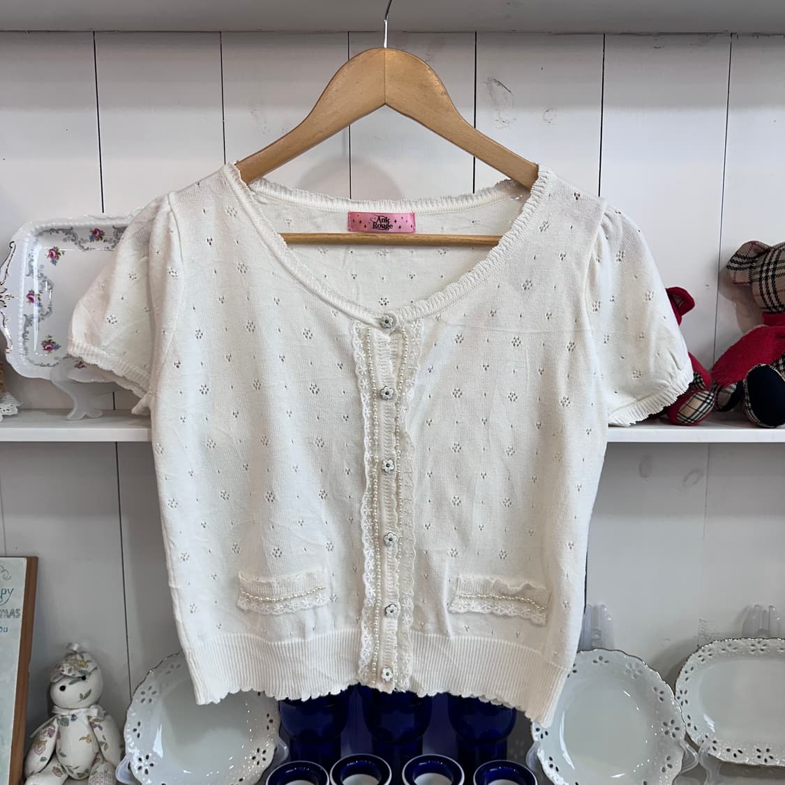 Ank Rouge 펀칭 레이스 반팔 가디건 상품이미지1