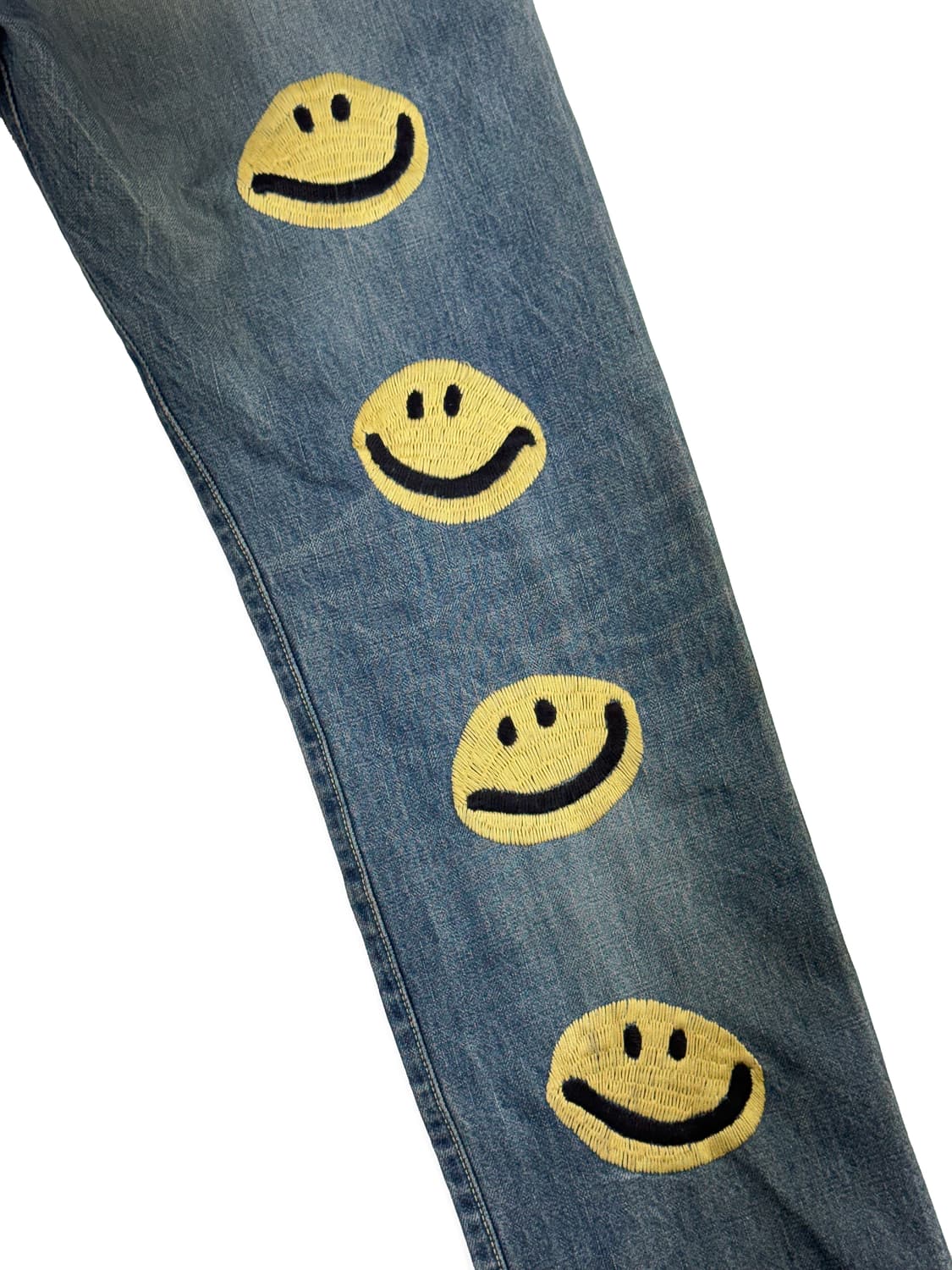 캐피탈 슬림 핏 스마일 자수 데님 팬츠 블루 상품이미지6