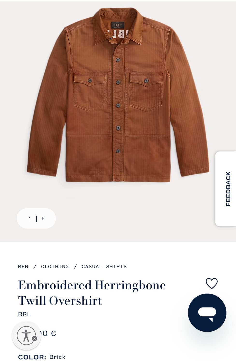 RRL 더블알엘 26SS 자수 헤링본 트윌 오버셔츠 L사이즈 신품 상품이미지3