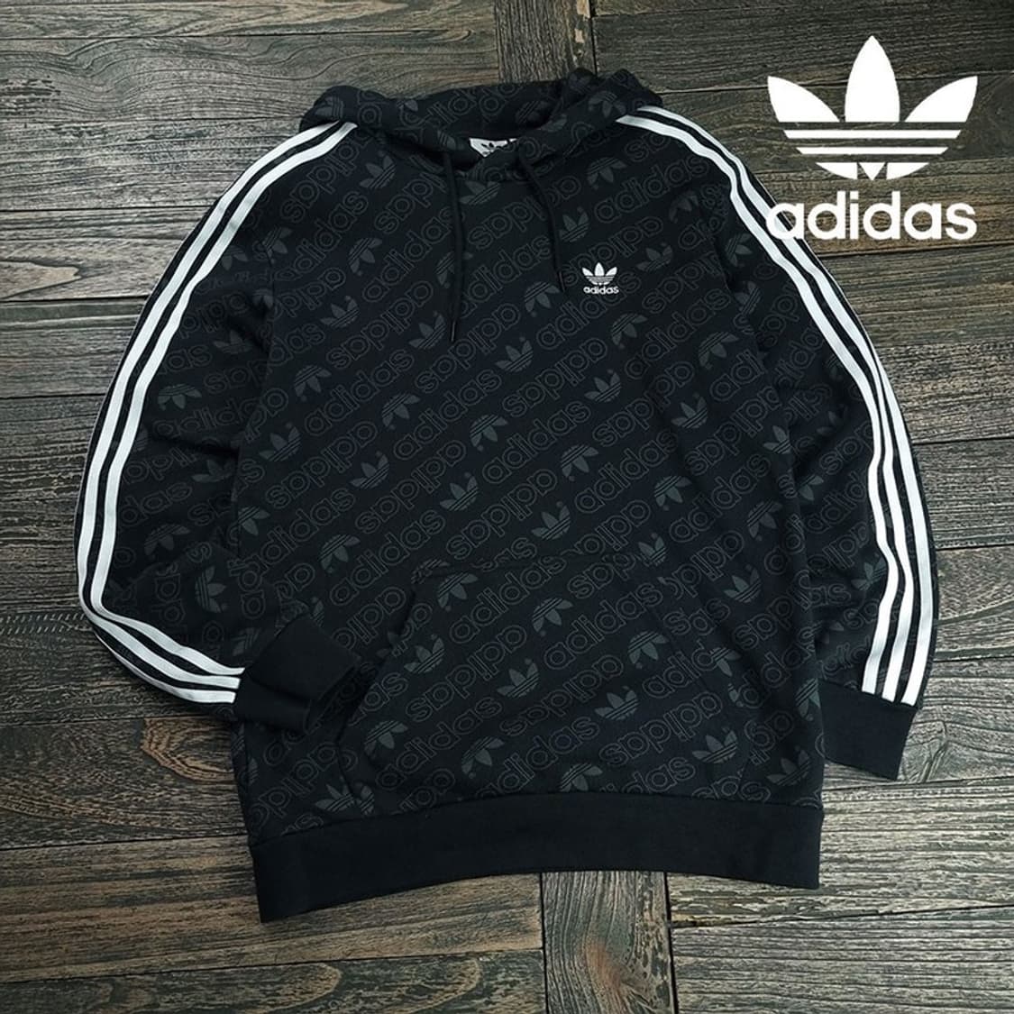 [아디다스] 멀티 패턴 삼선 후드티 블랙 M19371 상품이미지1
