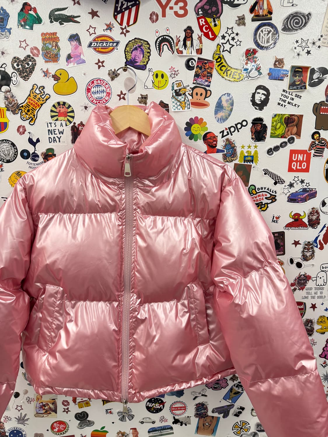 빈티지 유광 핑크 크롭 글로시 숏 패딩 상품이미지4