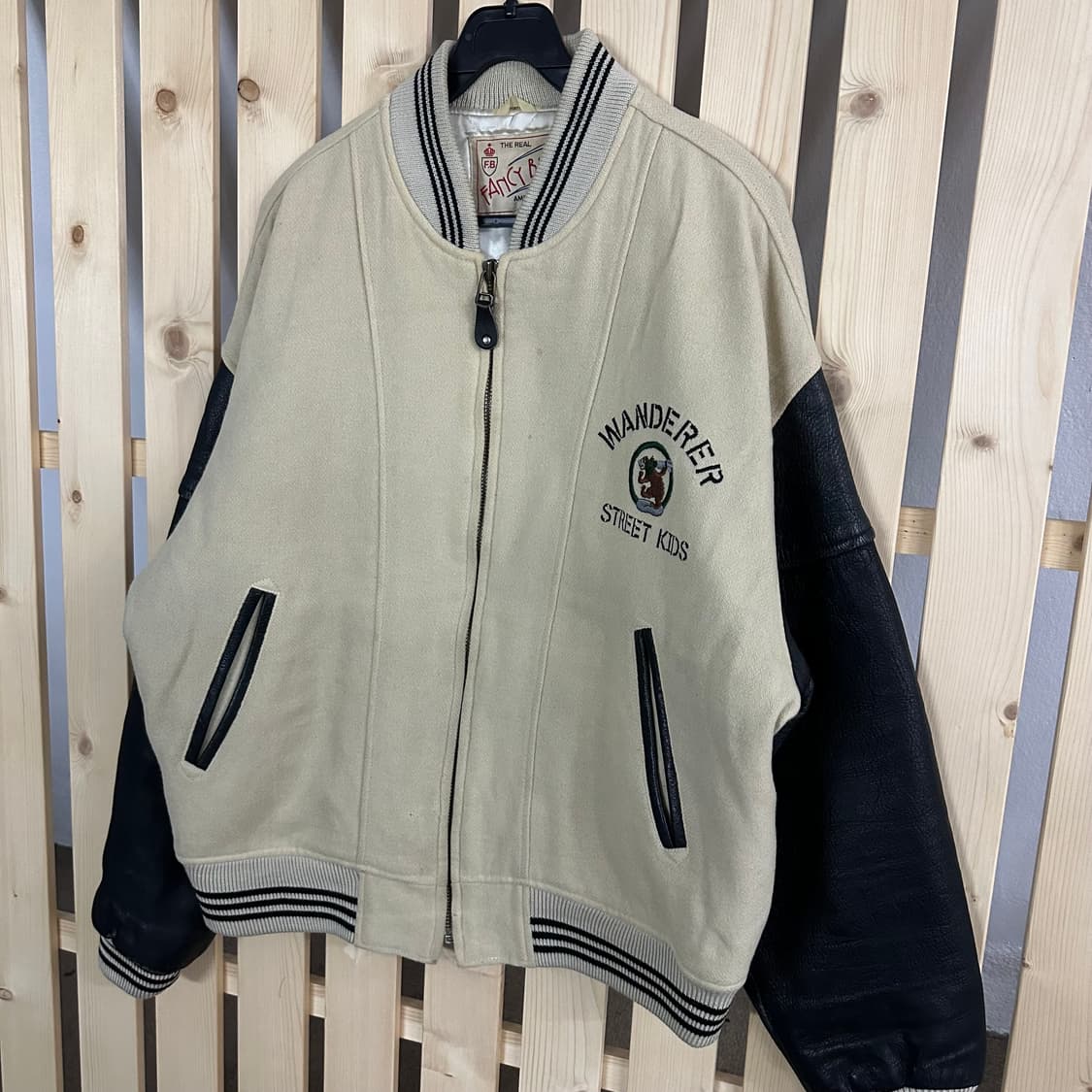 (L) 빈티지 레더 베이지 울 바시티 자켓 상품이미지3