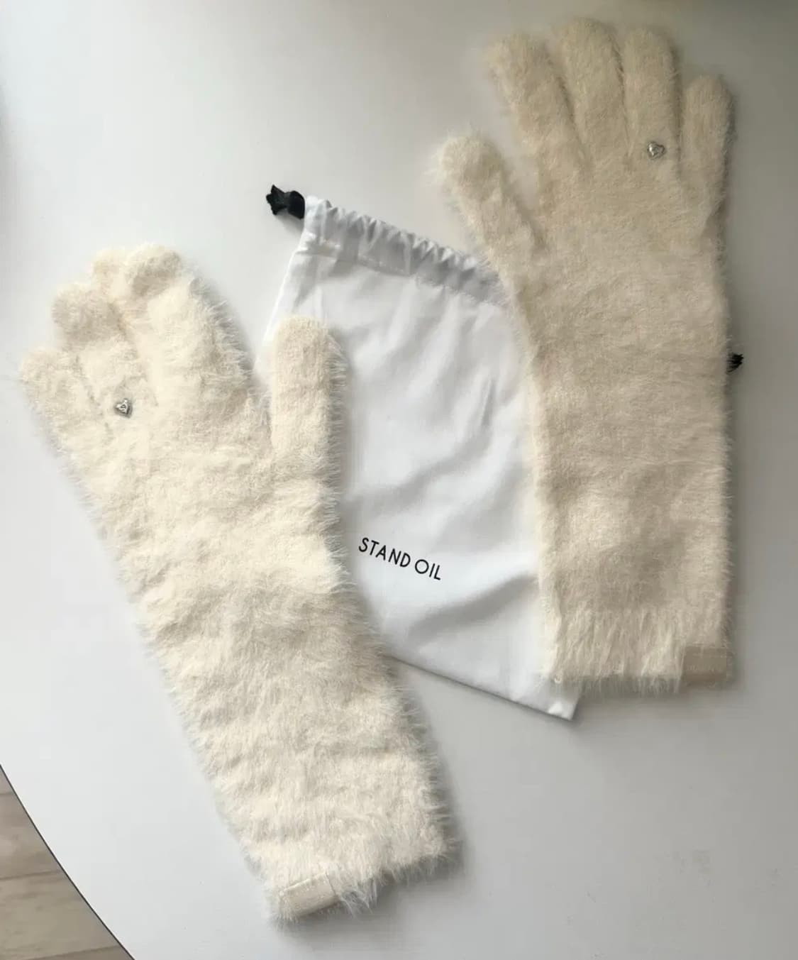 스탠드오일 하트링 니트 장갑 (헤어리크림) 새상품 상품이미지4