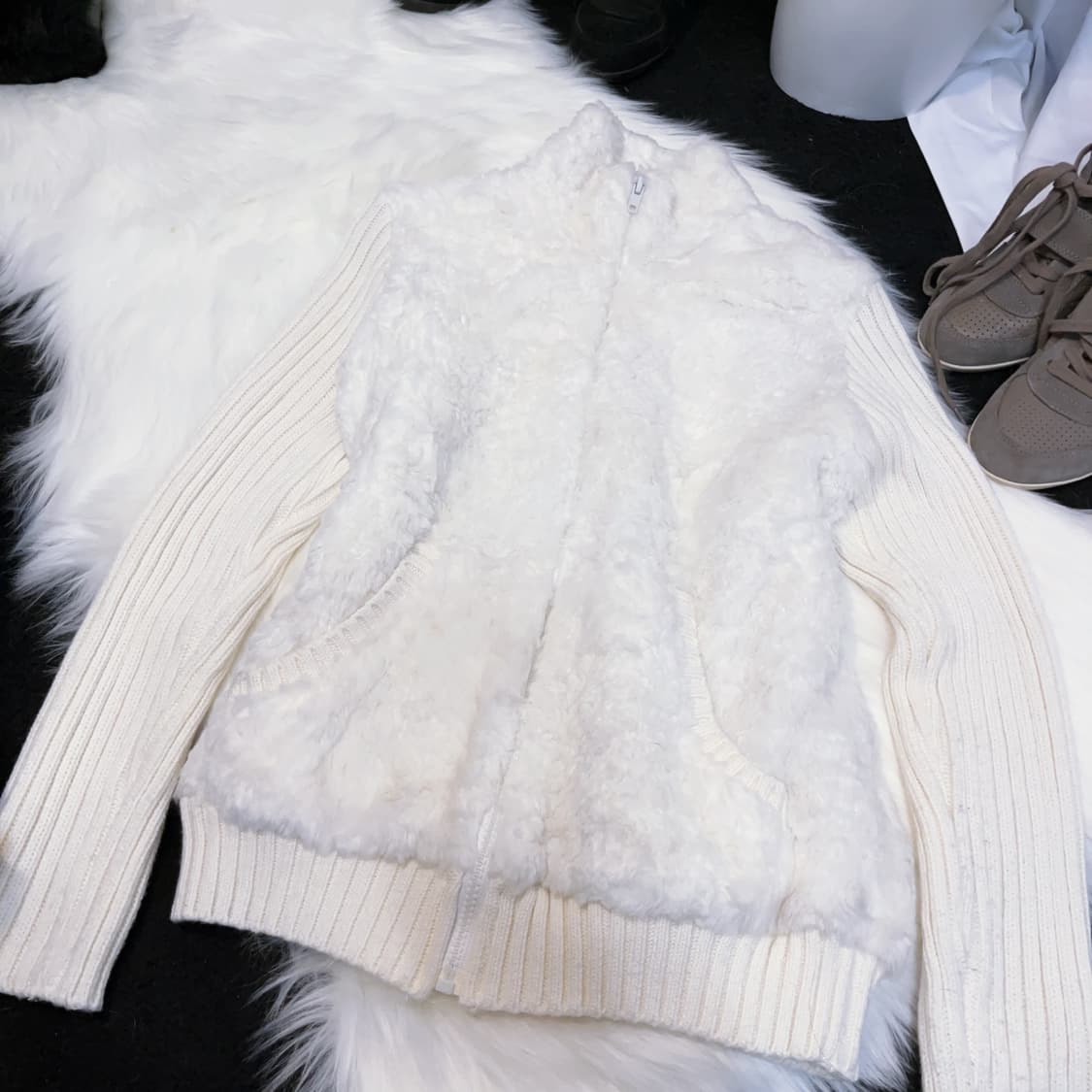 Y2k 퍼트리밍 니트 집업 화이트 상품이미지2