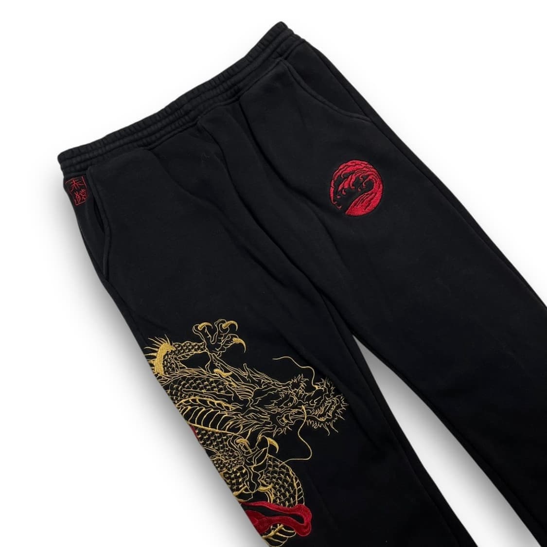 적월 오리엔탈 황금 드래곤 자수 다크 코튼팬츠 상품이미지1