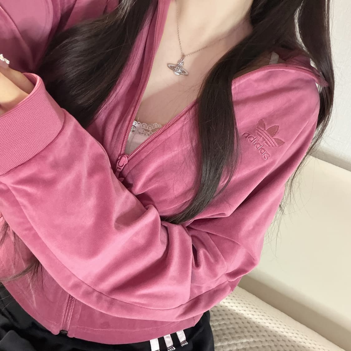 아디다스 핑크 레드 벨벳 트랙탑 져지 m 상품이미지3