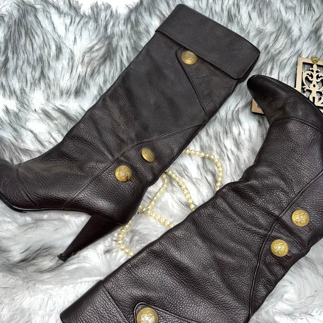 빈티지 브라운 앤틱 버튼 부츠힐 상품이미지3