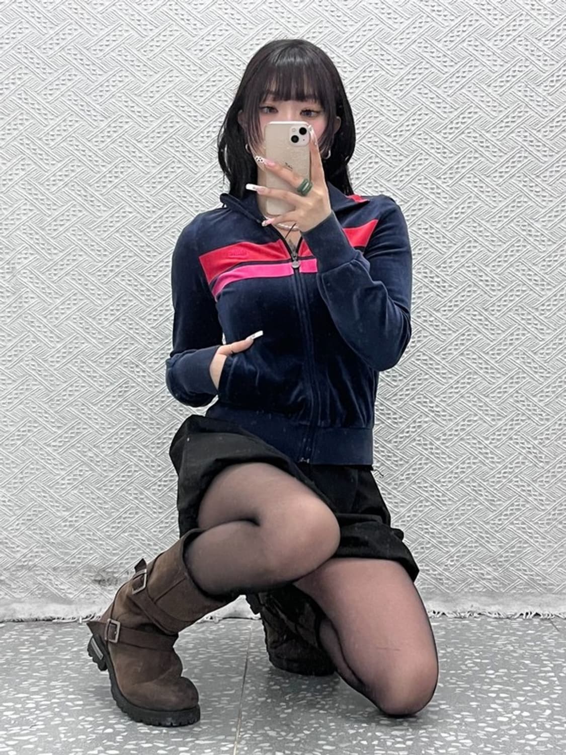 나이키 Y2K 레트로 00's 배색 벨벳 집업 자켓 XS C11222 상품이미지2