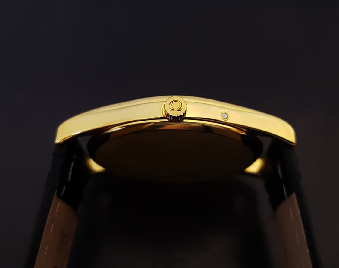 오메가 드빌 고급 블랙판 18K-GP 남녀공용 가죽 쿼츠 시계 상품이미지8