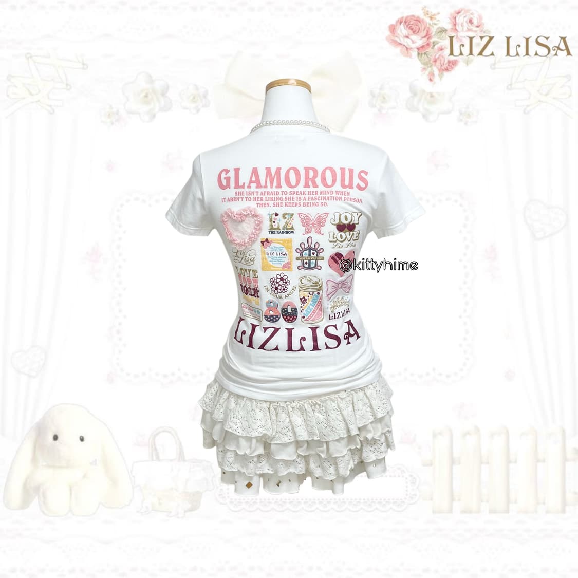 Liz lisa 리즈리사 리본 레터링 딱붙탑 히메갸루 헤이세이 갸루 상품이미지2