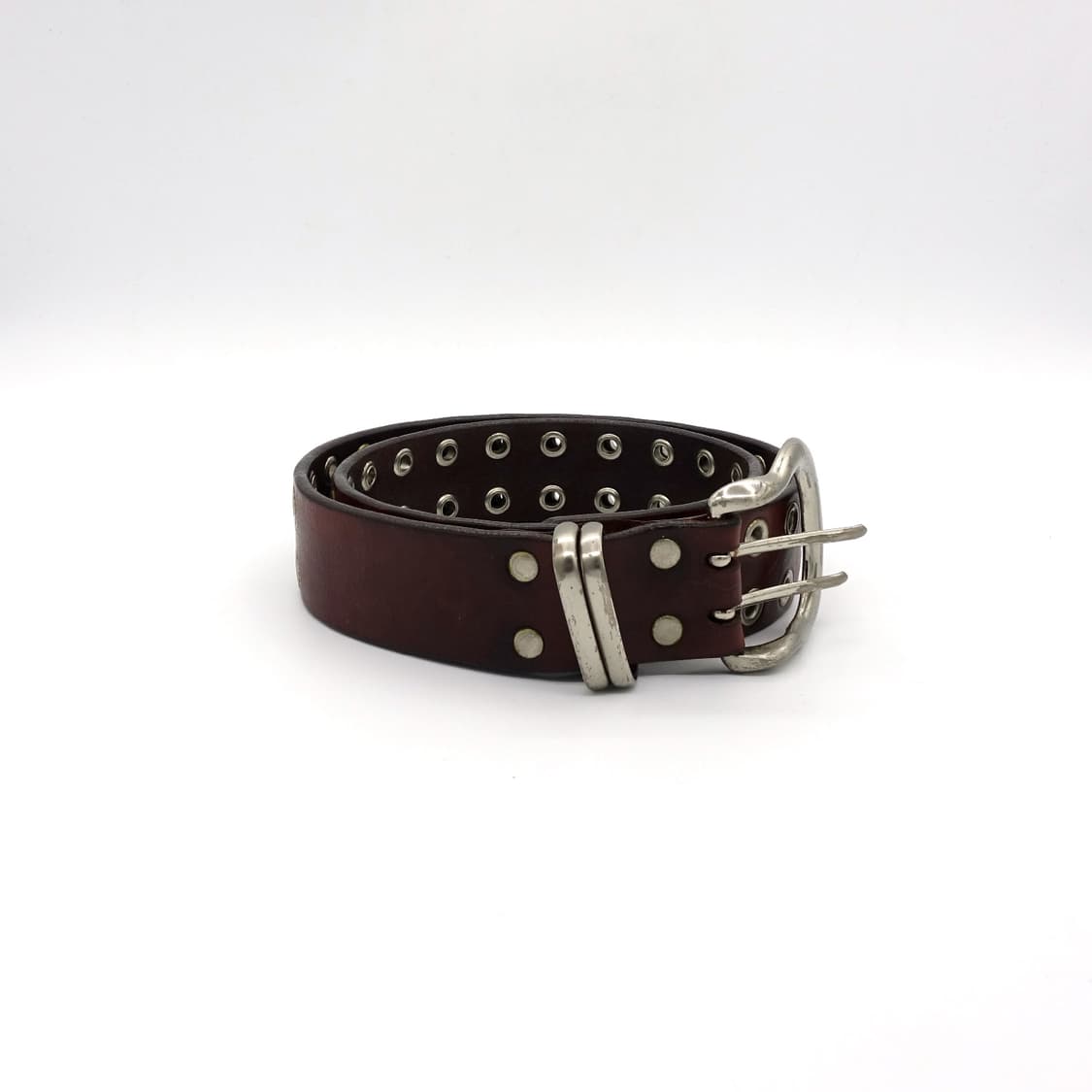 LEATHER 빈티지 레더 더블아일렛 버건디 레더 벨트 상품이미지3