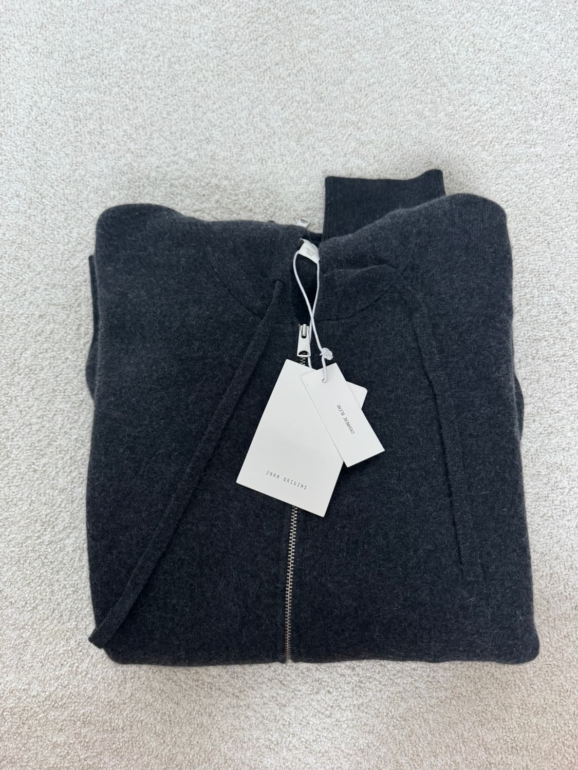 자라 캐시미어 블렌드 니트 후드집업 그레이 XL 상품이미지5