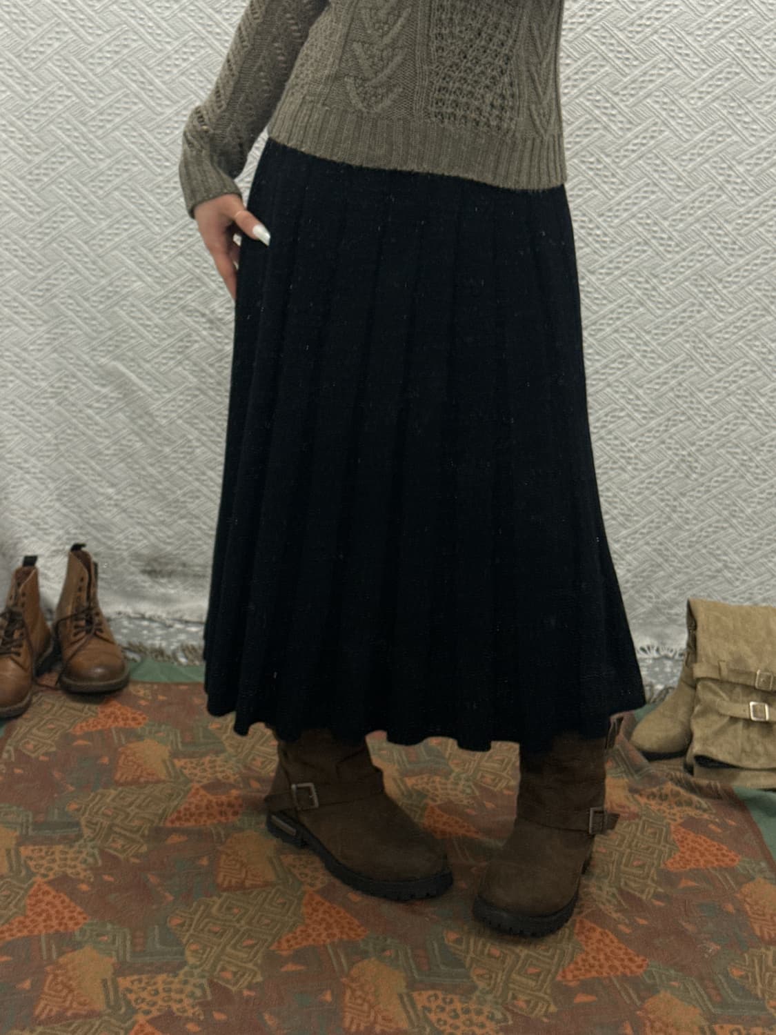 빈티지 캐주얼 페미닌 니트 플리츠 울 롱스커트 K0098 상품이미지2