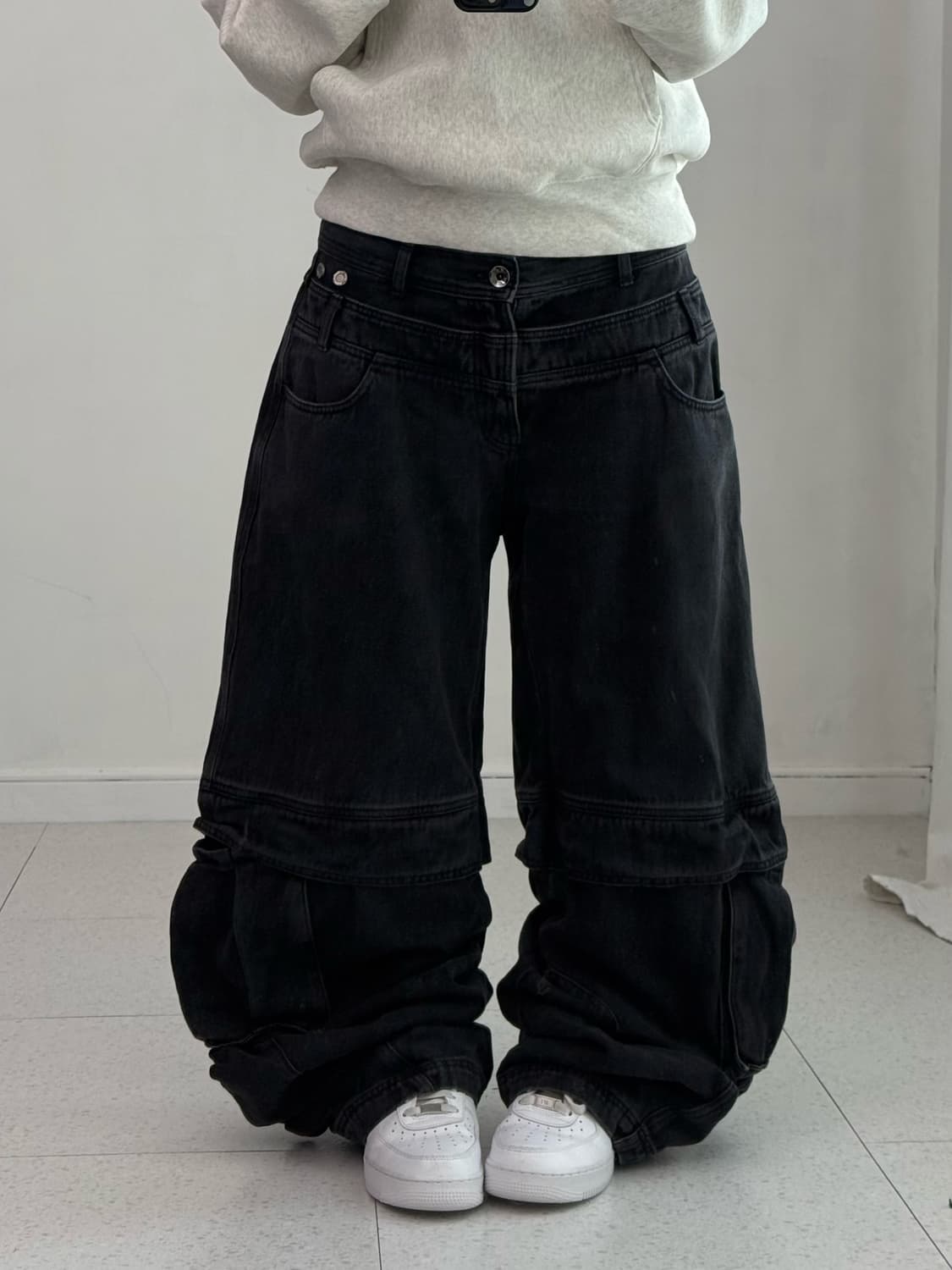 BLR x POG 커브드 라인 흑청 팬츠 상품이미지1