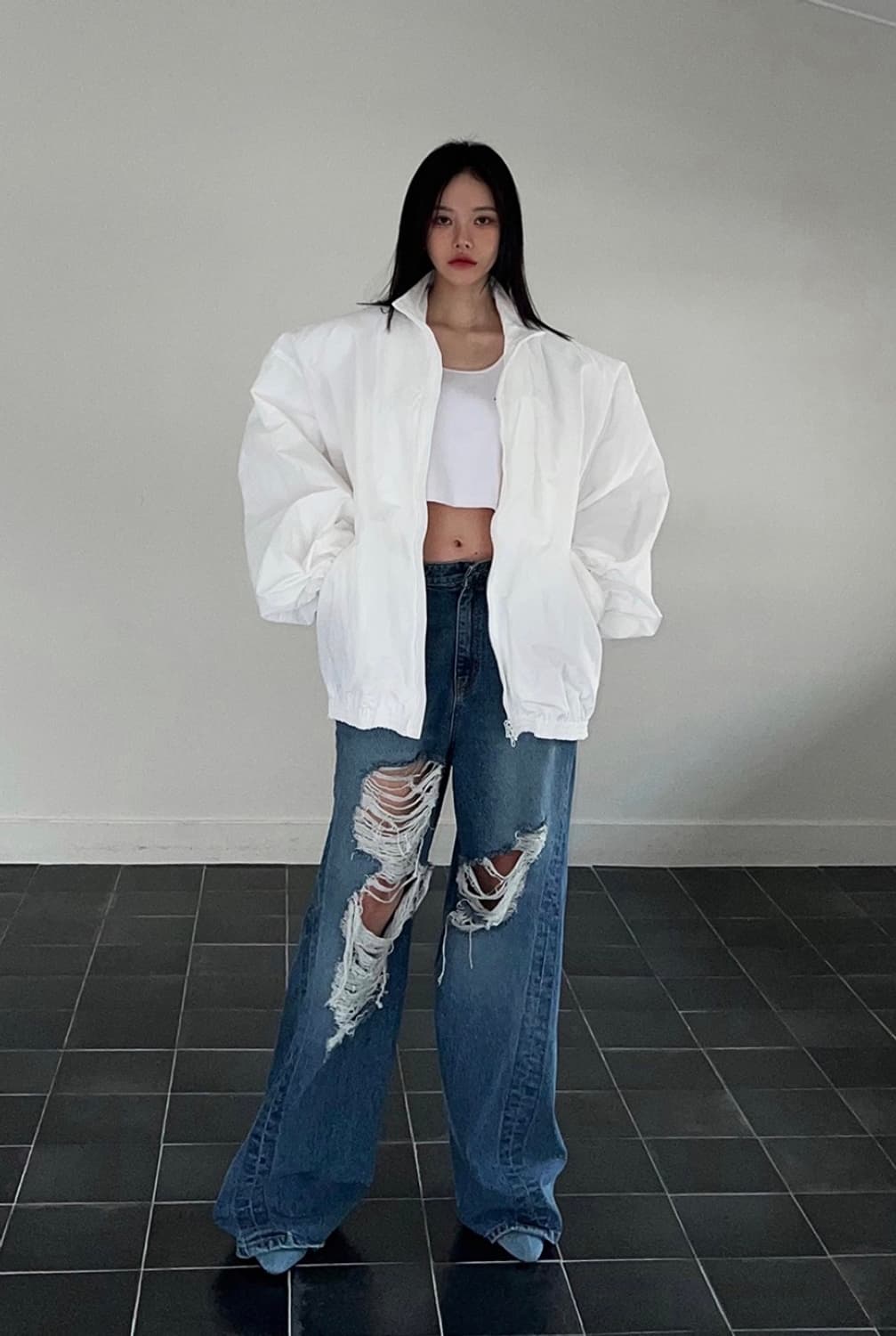 새상품) 랑거 오일러 패드 점퍼 자켓 바람막이 화이트 상품이미지4