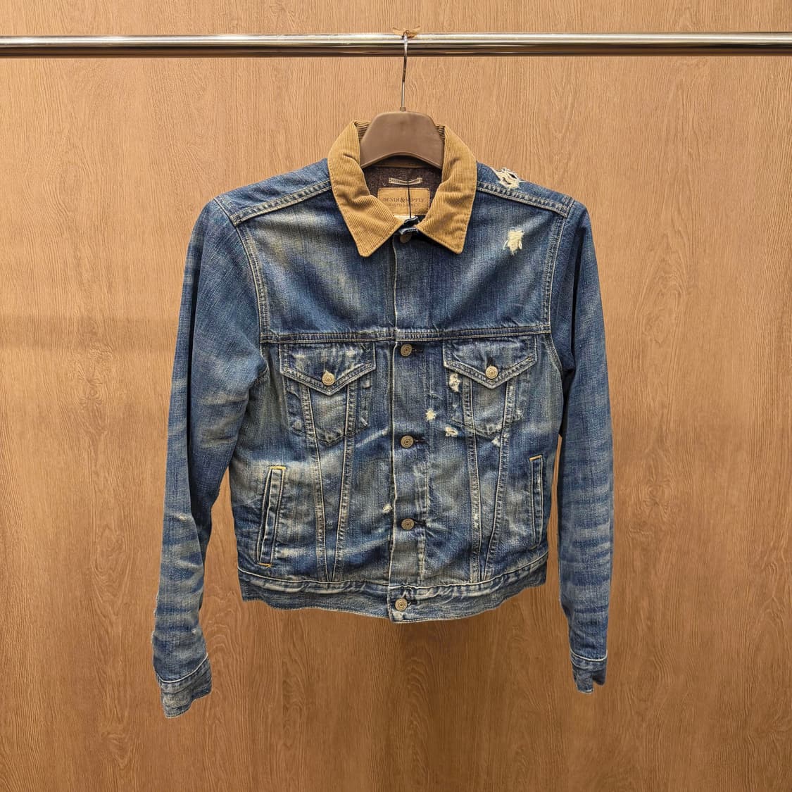 데님 앤 서플라이 데님 자켓 코듀로이 카라 디스트로이드 워싱 디테일 블루 상품이미지2