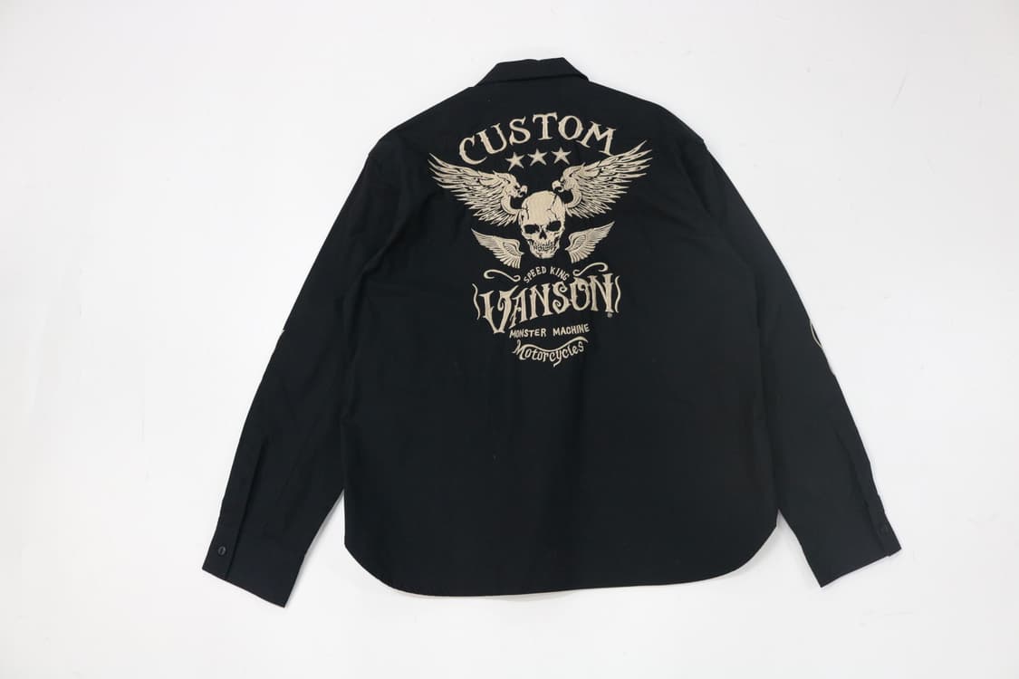 VANSON 밴슨 빈티지 스컬 윙 자수 블랙 워크 셔츠 (XL) 상품이미지2