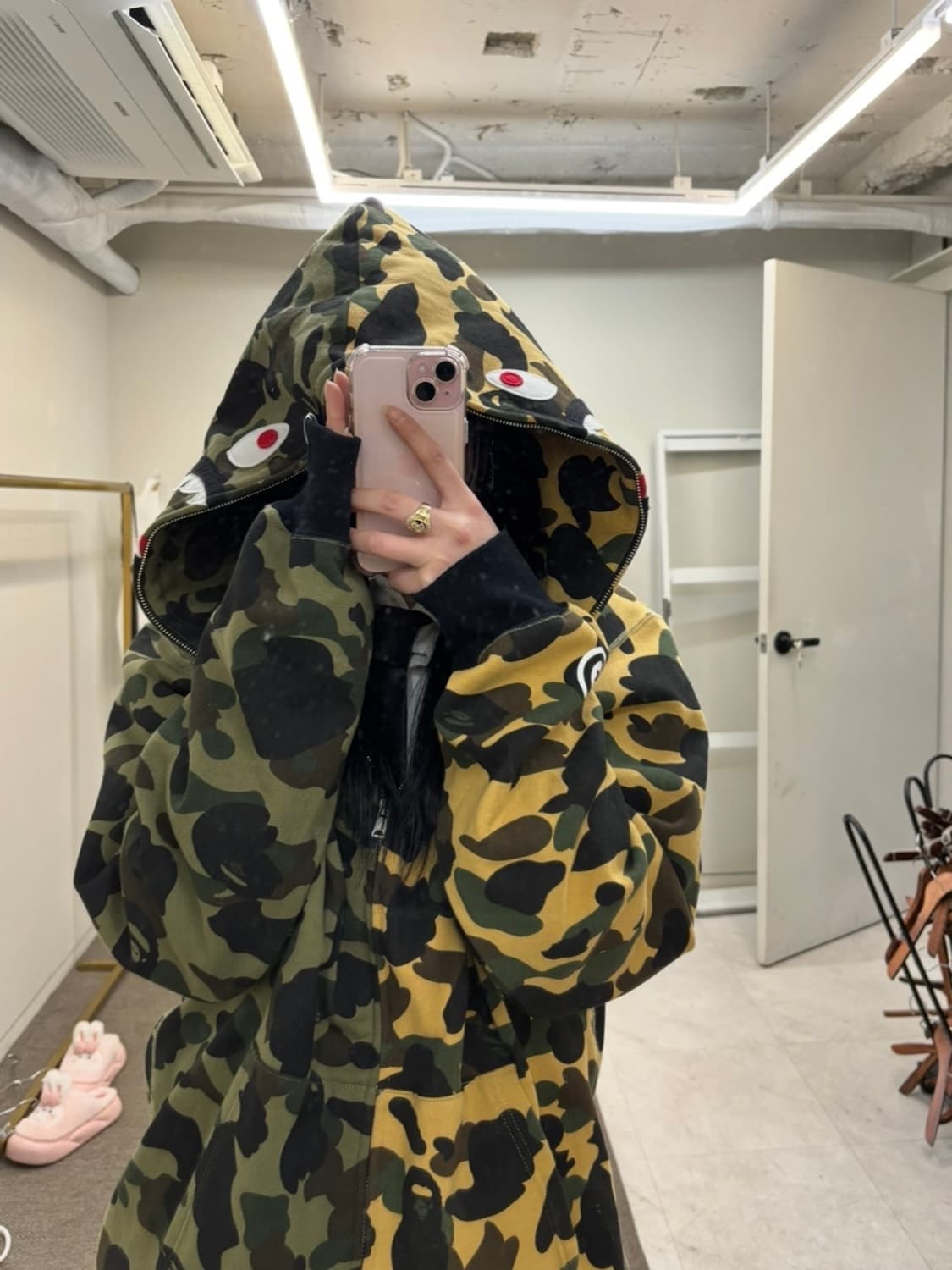 베이프 반반 샤크 후드집업 녹계 황계 2xl 상품이미지6