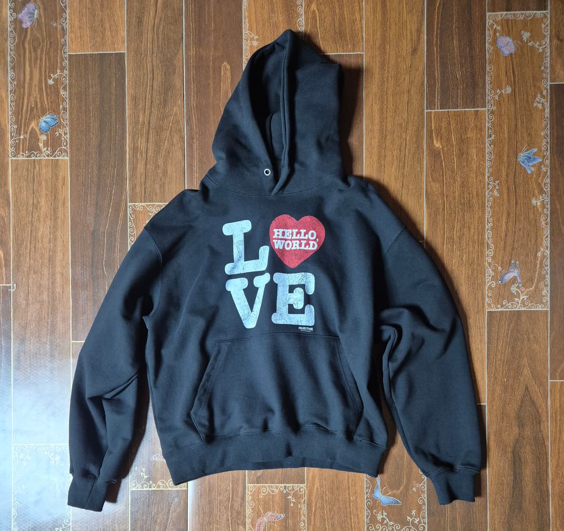 [2]밈더워드로브 헬로 월드 러브 후드티 블랙 상품이미지1