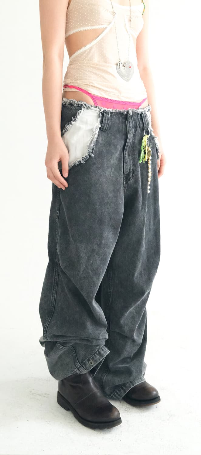 샵페어리cut-off denim maxi pants (black) 새상품 상품이미지8