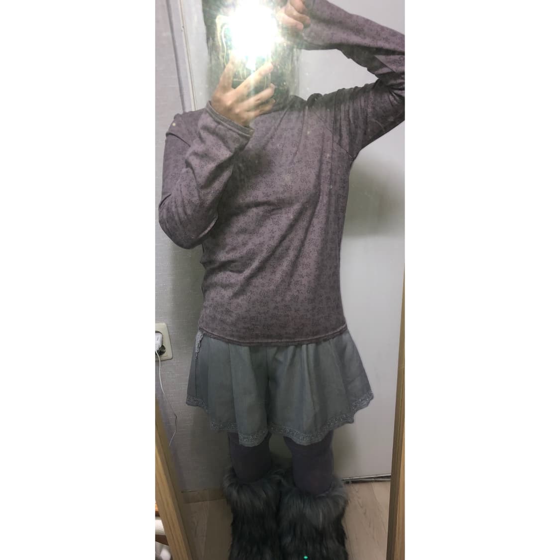 빈티지 코디 세트 플라워 목폴라 티셔츠 플레어 반바지 상품이미지3