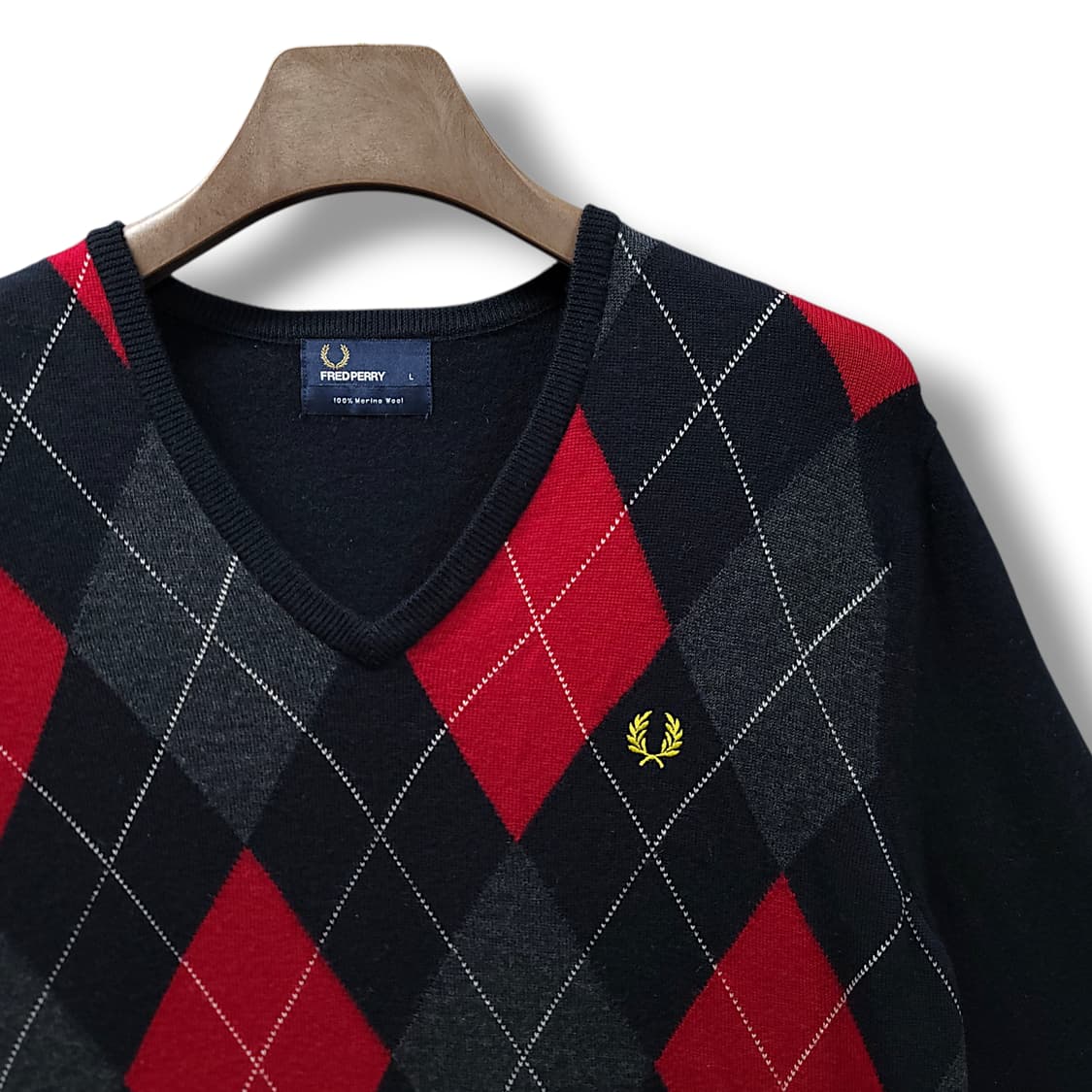 [L] 프레드페리 아가일 브이넥 메리노울 스웨터 니트 상품이미지4