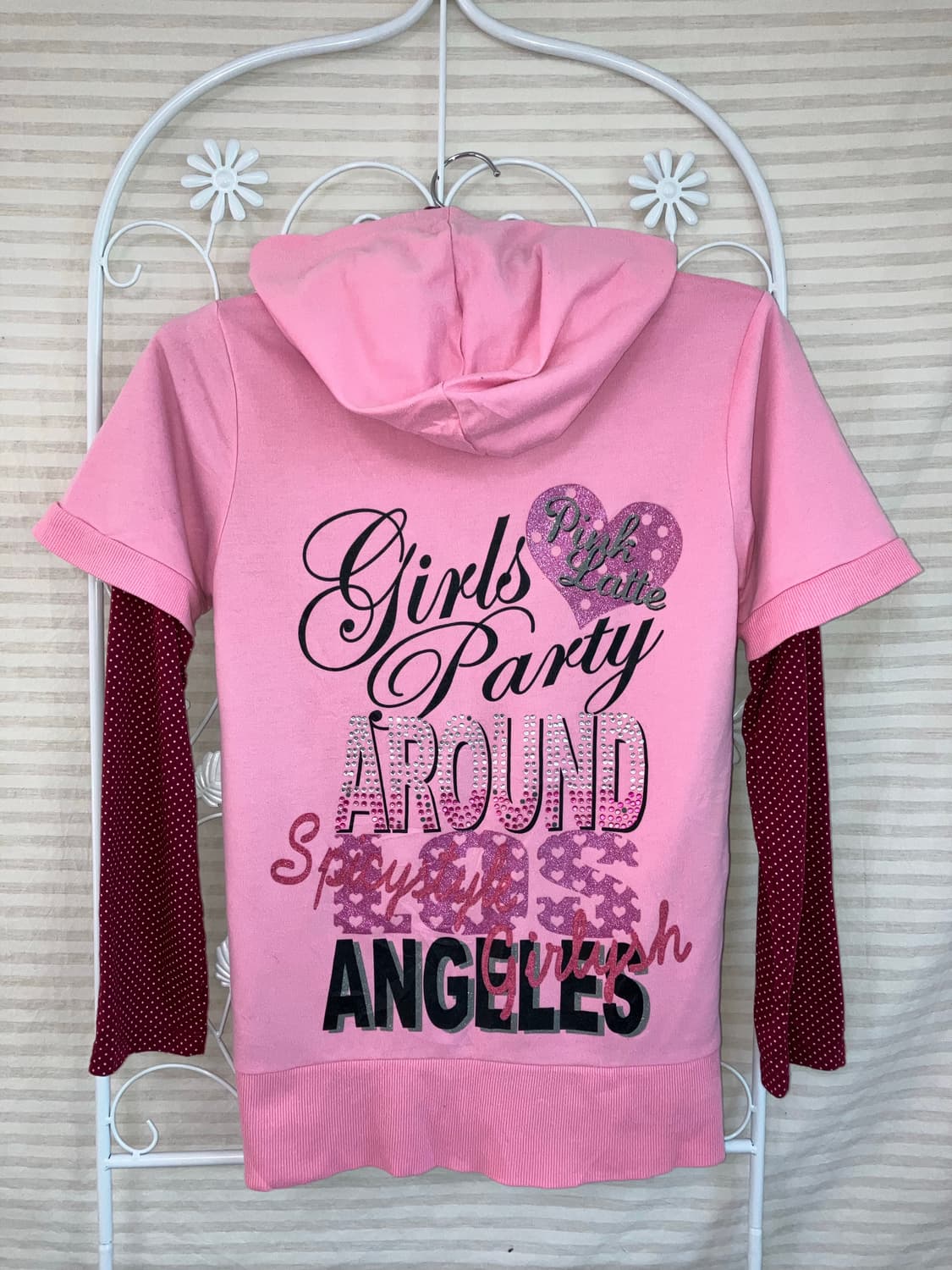 Set) 핑크 레드와인 도트 레이어드 후드 집업 상품이미지5