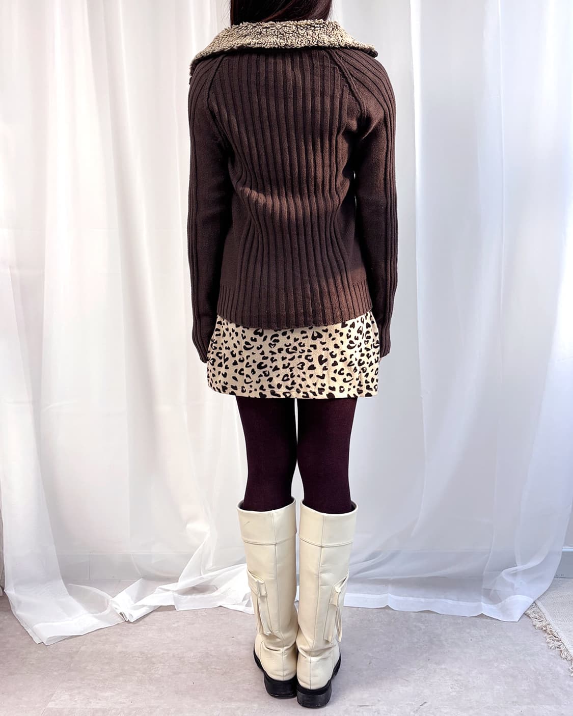 BACK NUMBER 초코 칼라 배색 투웨이 니트 집업 상품이미지7