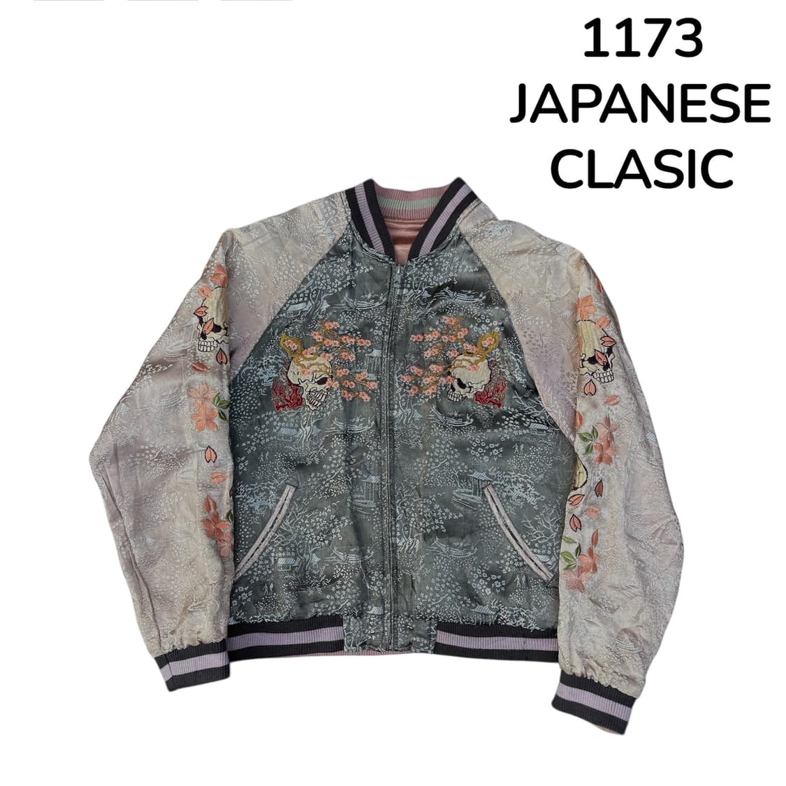 재패니즈클래식 양면 핑크 해골 자수 스카쟌 일본빈티지 스카잔 자켓 S 상품이미지3