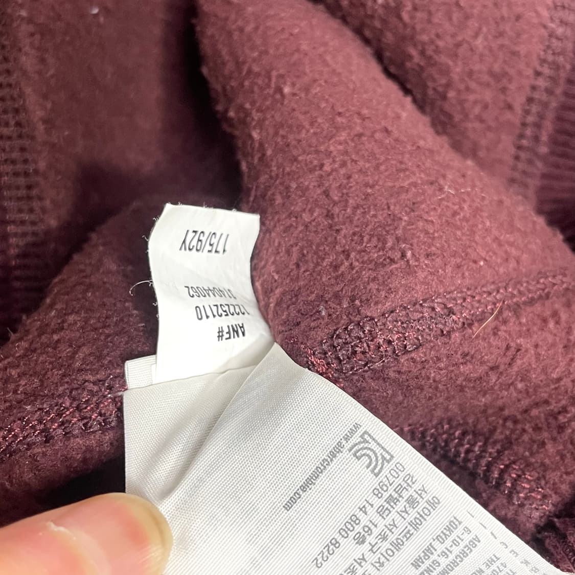 아베크롬비 숫자로고 버건디 기모 후드집업 남성S 상품이미지5