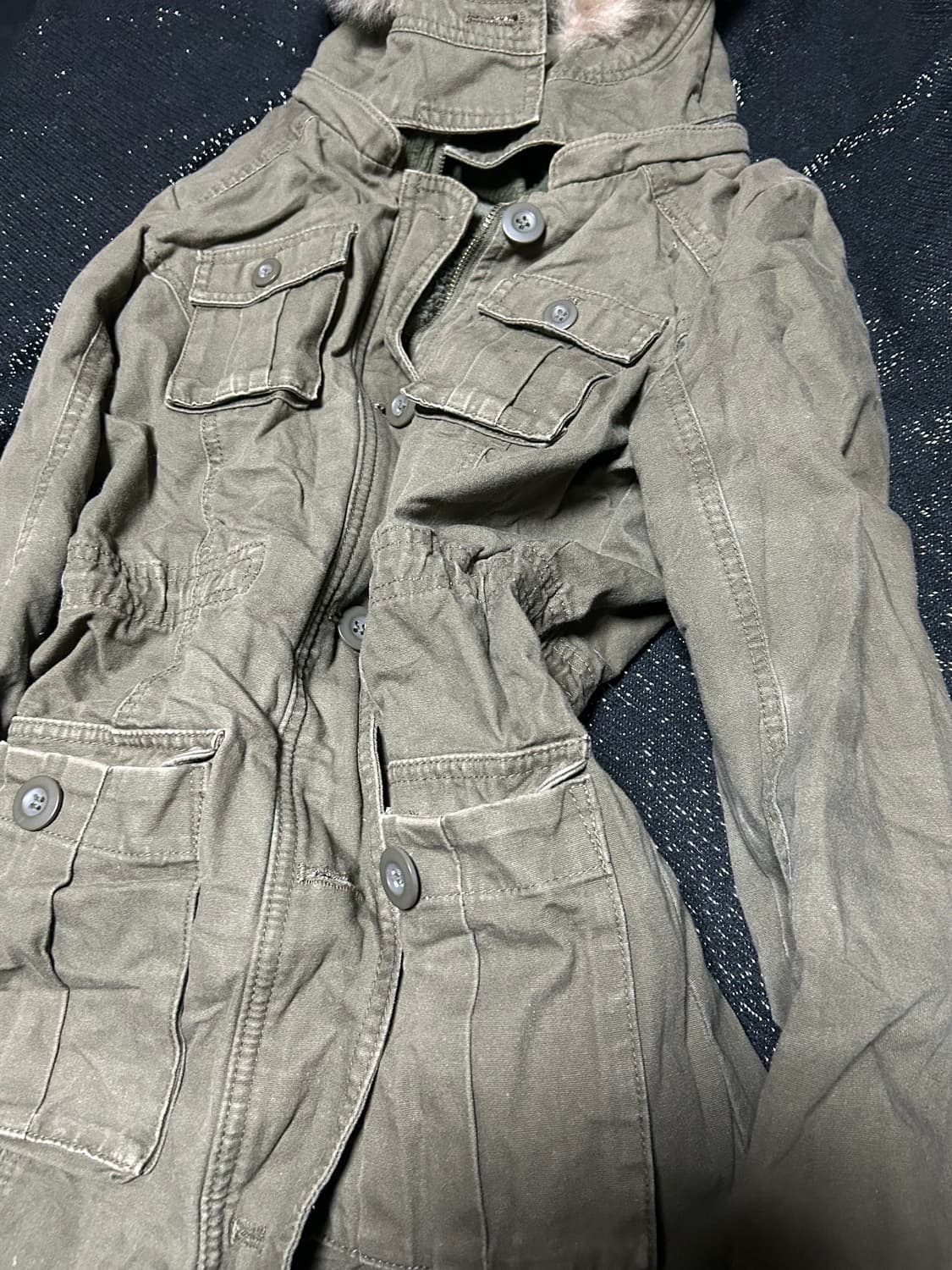 2000s JPN Y2K 카키 울프죠 퍼 야상 자켓  상품이미지3