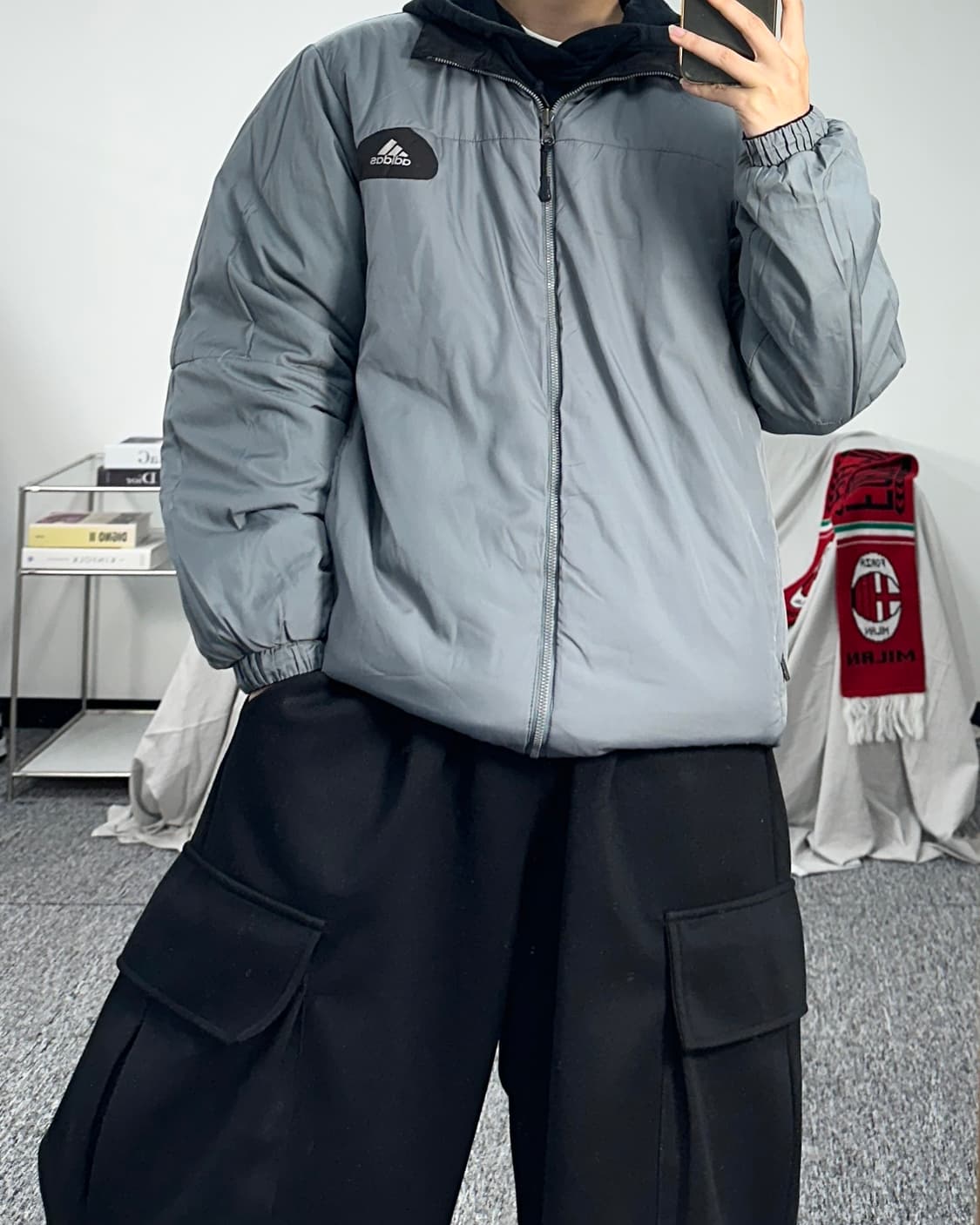아디다스 블랙 그레이 리버시블 바람막이 점퍼 L 상품이미지6