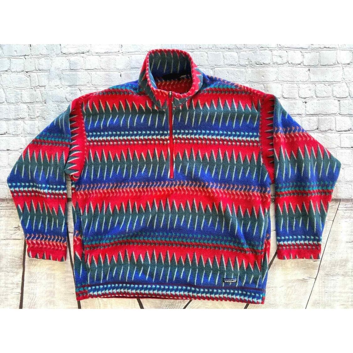 90s 파타고니아 신칠라 스냅-T 아즈텍 레드/블루/그린 USA 상품이미지1
